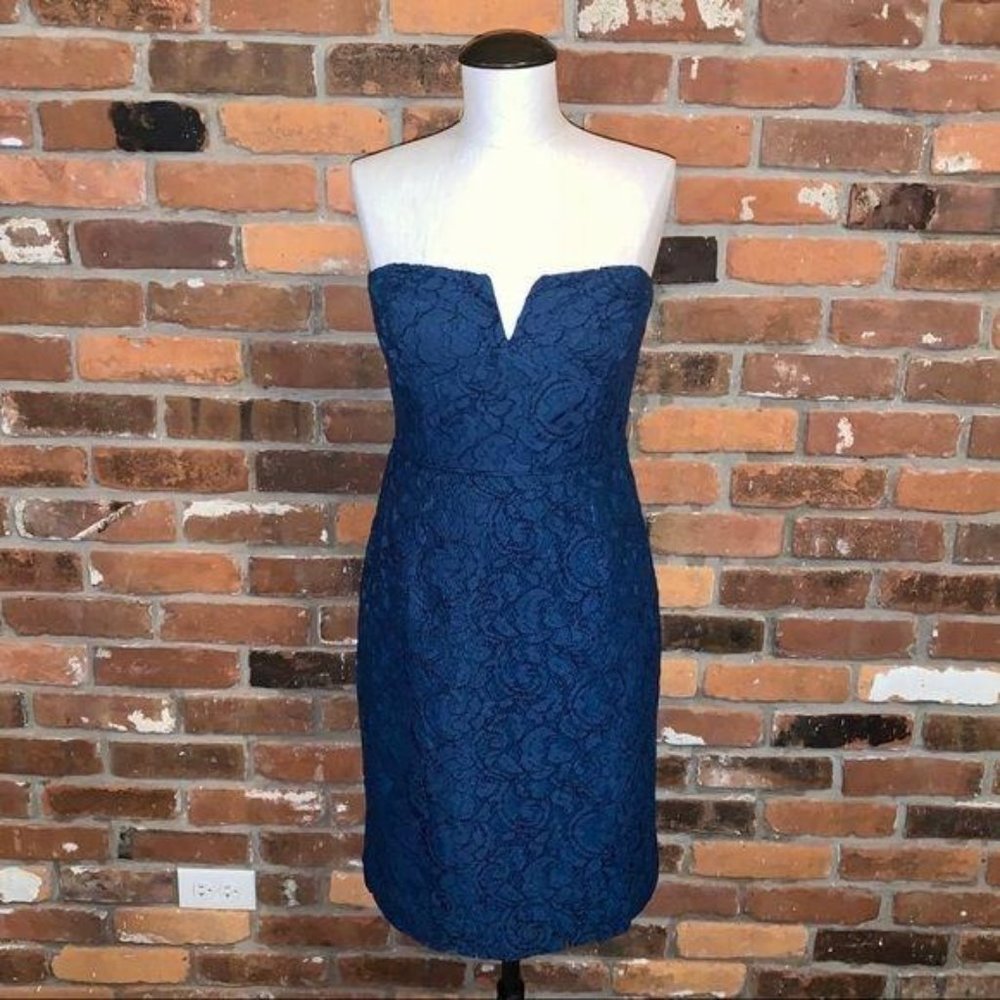 J. Crew Blue Floral Lace Strapless Cocktail Dress Size 4